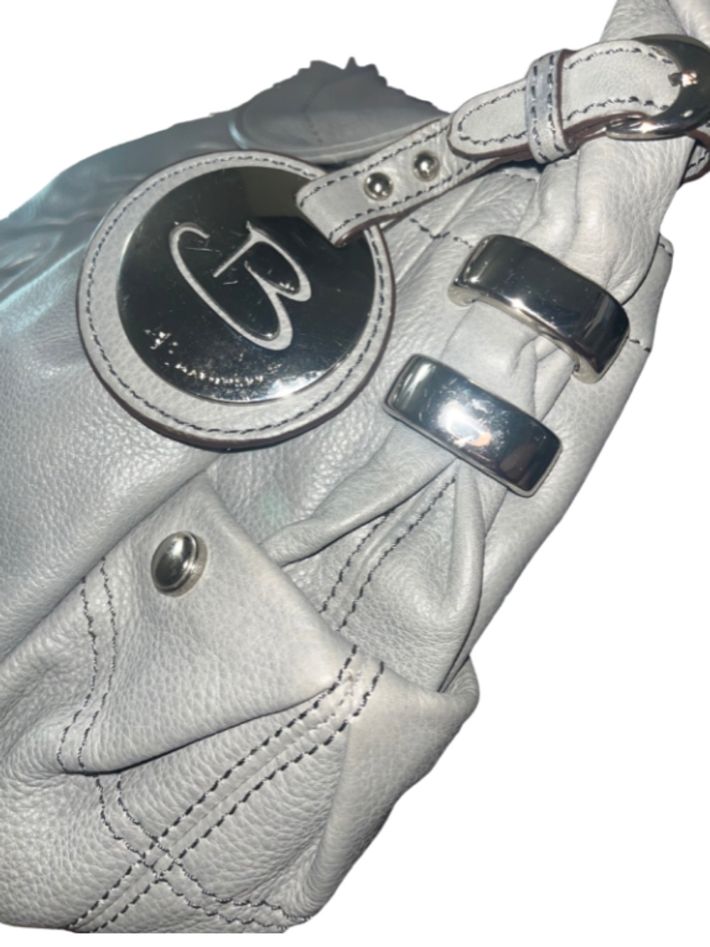 ✨$225! B. Makowsky Gray Pebbled Leather Hobo Bag Braided Strap Ruching✨ - Picture 11 of 14
